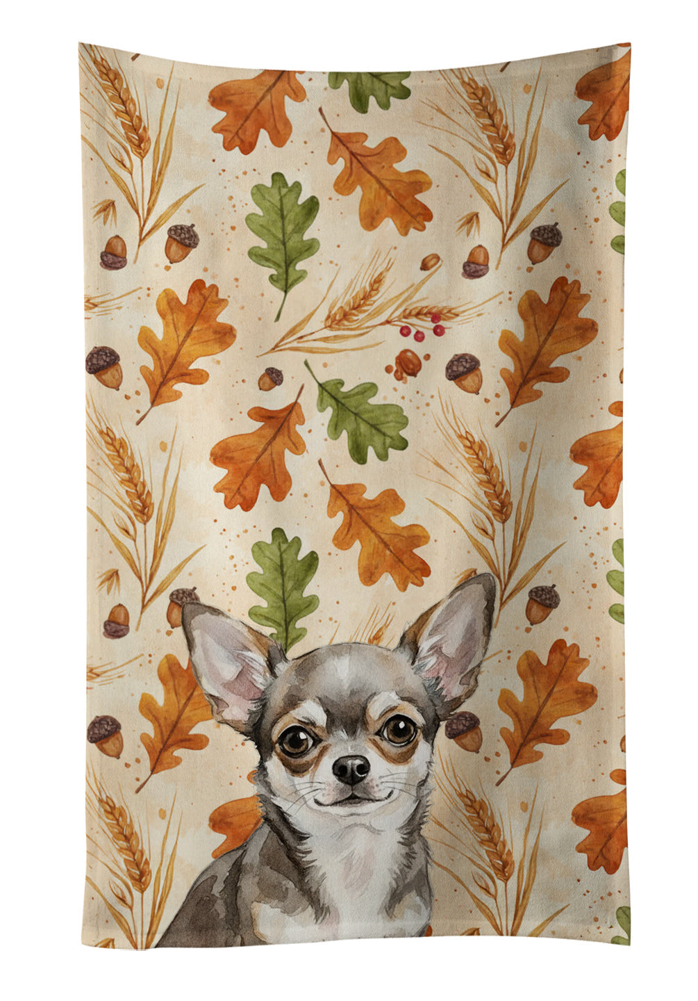 Chihuahua Heirloom Fall Kitchen Towel Velour Plush Front and Cotton Loop Back Machine Washable