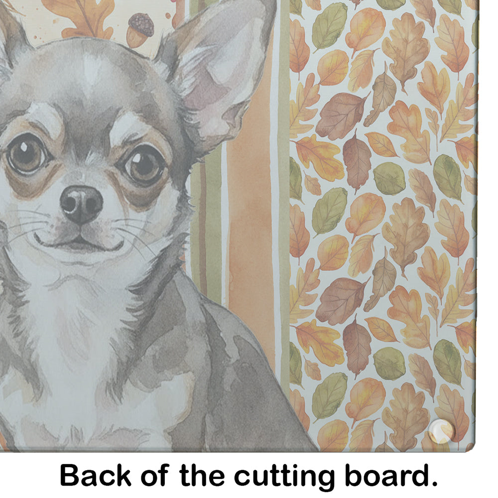 Chihuahua Heirloom Fall Cutting Board Tempered Glass Kitchen Cutting Surface, Heat Resistant Chopping, Non-Slip Feet, Food Prep & Serving