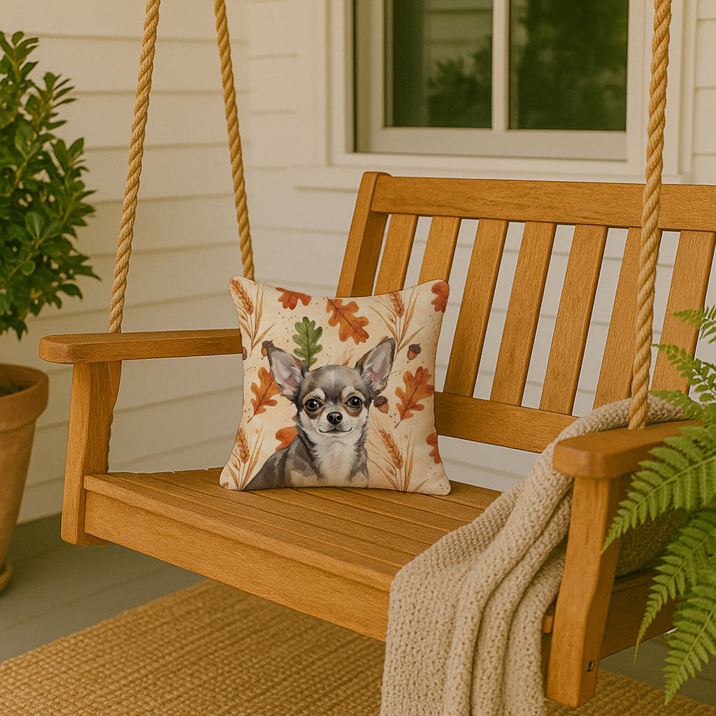 Chihuahua Heirloom Fall Decorative Throw Pillow 14x14 Indoor Outdoor Accent Cushion, Fabric Cover with Insert for Sofa, Bed, Porch & Living Room