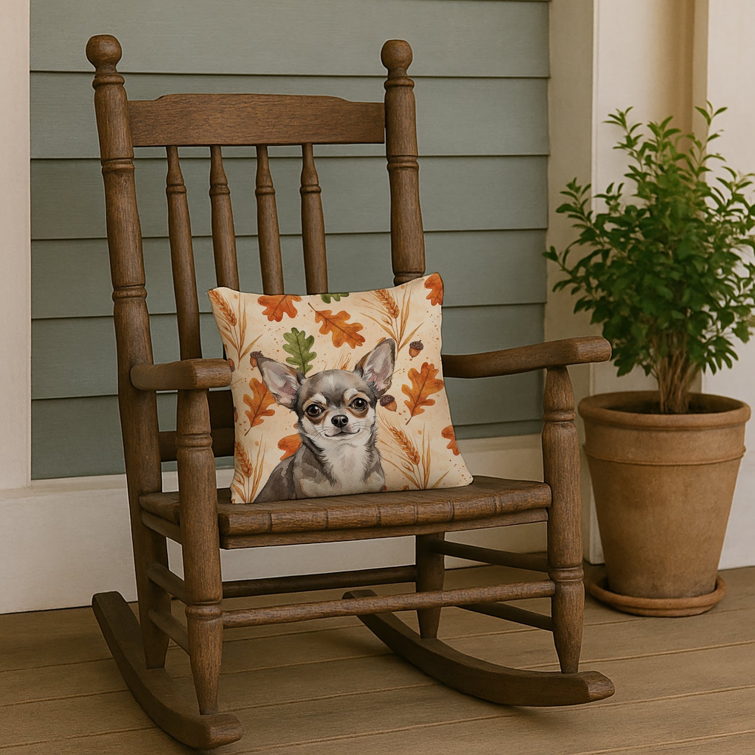 Chihuahua Heirloom Fall Decorative Throw Pillow 14x14 Indoor Outdoor Accent Cushion, Fabric Cover with Insert for Sofa, Bed, Porch & Living Room