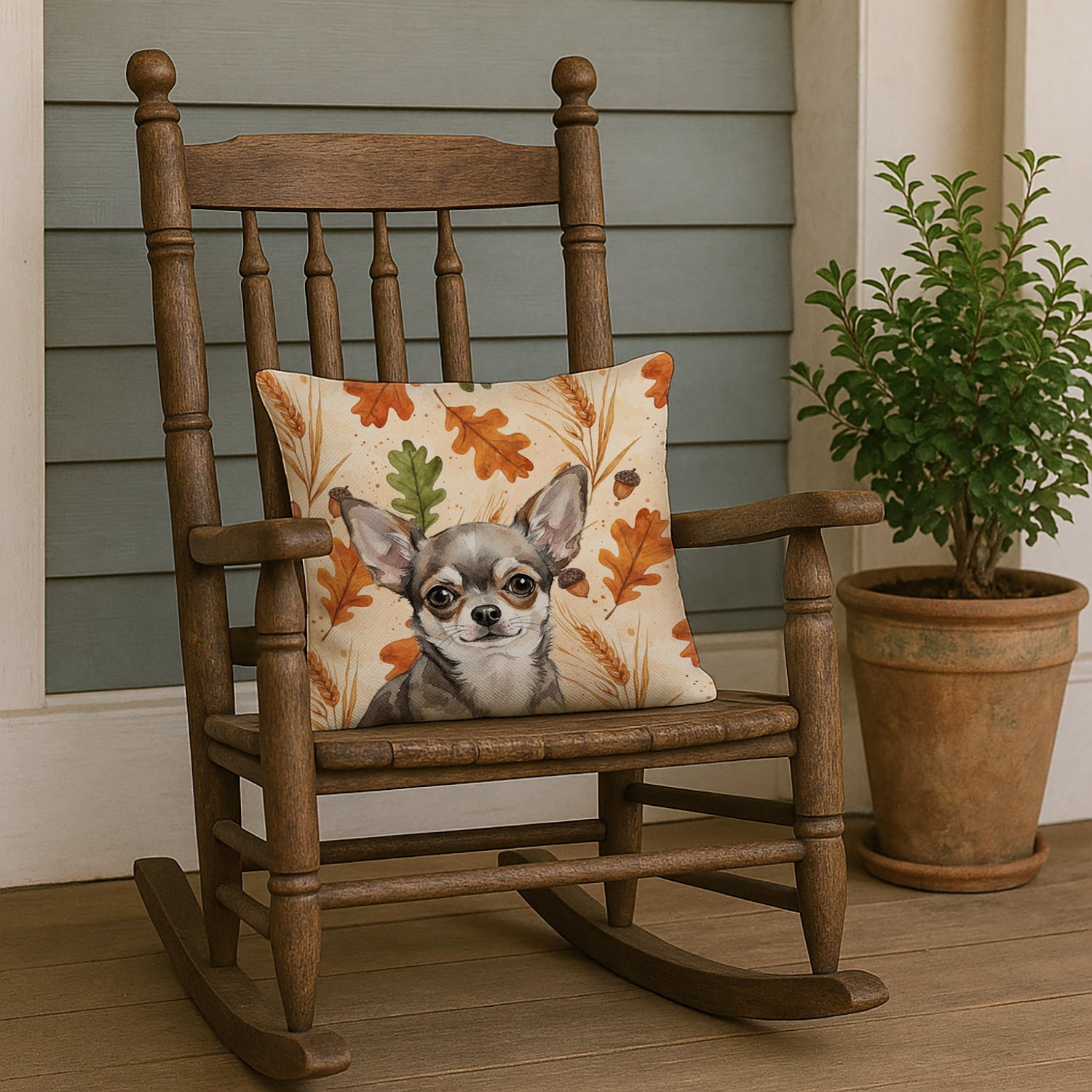 Chihuahua Heirloom Fall Decorative Throw Pillow 18x18 Indoor Outdoor Accent Cushion, Fabric Cover with Insert for Sofa, Bed, Porch & Living Room