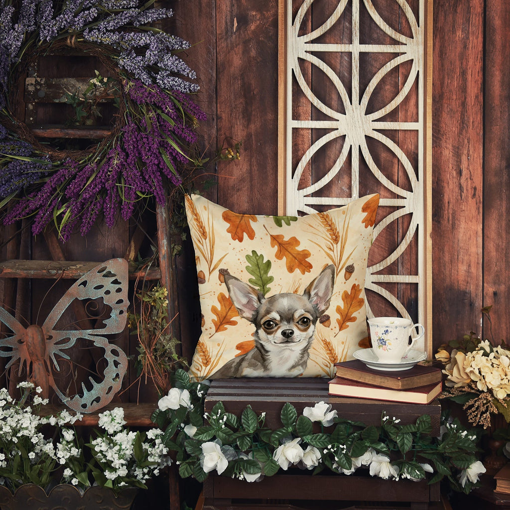 Chihuahua Heirloom Fall Decorative Throw Pillow 18x18 Indoor Outdoor Accent Cushion, Fabric Cover with Insert for Sofa, Bed, Porch & Living Room