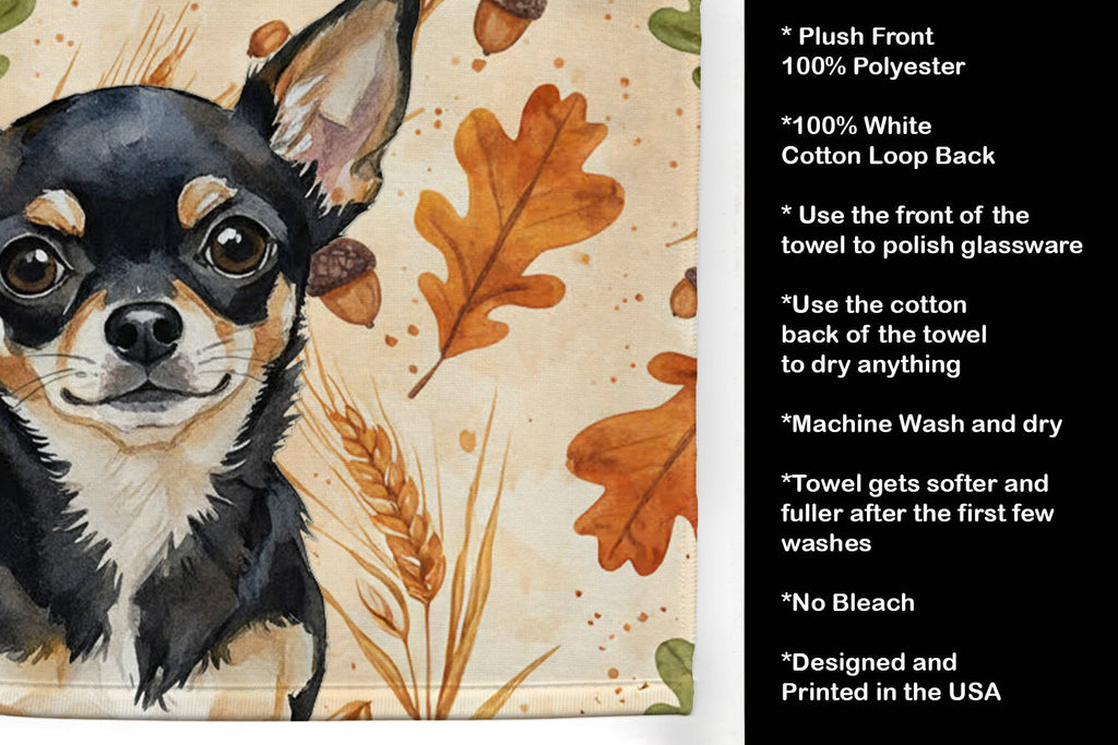 Black and Tan Chihuahua Heirloom Fall Kitchen Towel Velour Plush Front and Cotton Loop Back Machine Washable