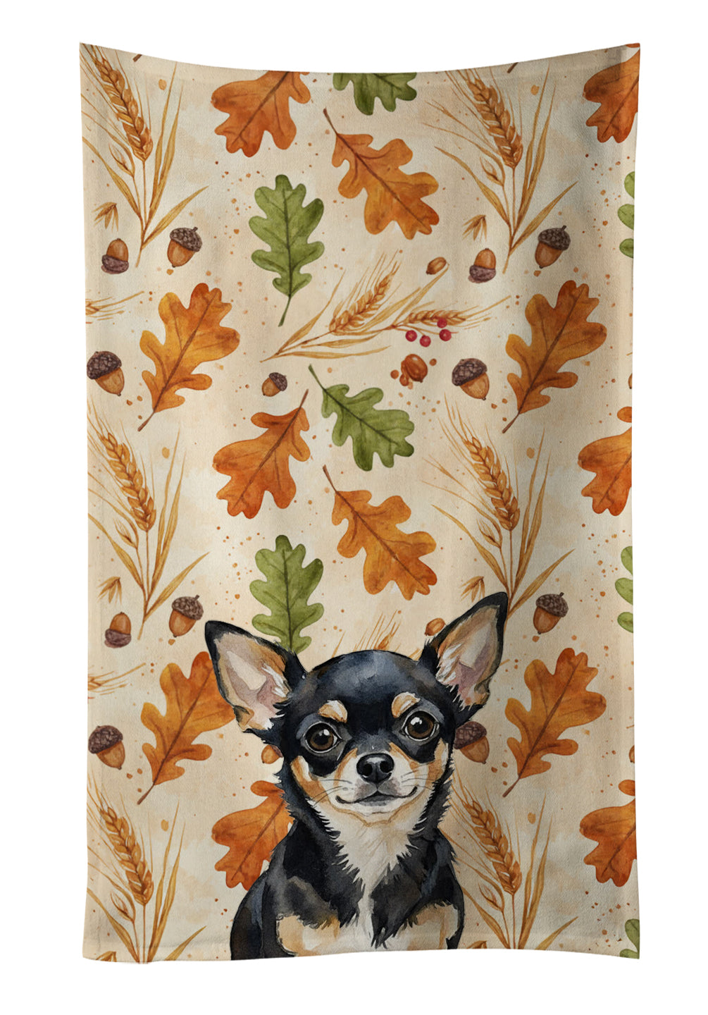 Black and Tan Chihuahua Heirloom Fall Kitchen Towel Velour Plush Front and Cotton Loop Back Machine Washable