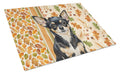 Black and Tan Chihuahua Heirloom Fall Cutting Board Tempered Glass Kitchen Cutting Surface, Heat Resistant Chopping, Non-Slip Feet, Food Prep & Serving