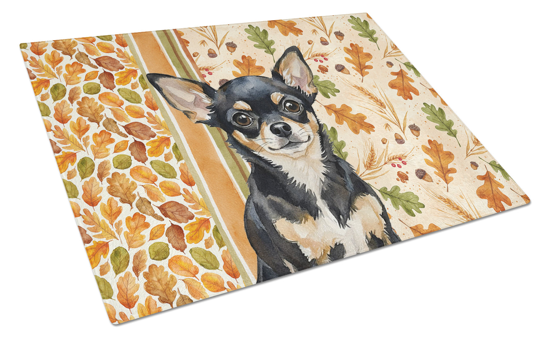 Black and Tan Chihuahua Heirloom Fall Cutting Board Tempered Glass Kitchen Cutting Surface, Heat Resistant Chopping, Non-Slip Feet, Food Prep & Serving