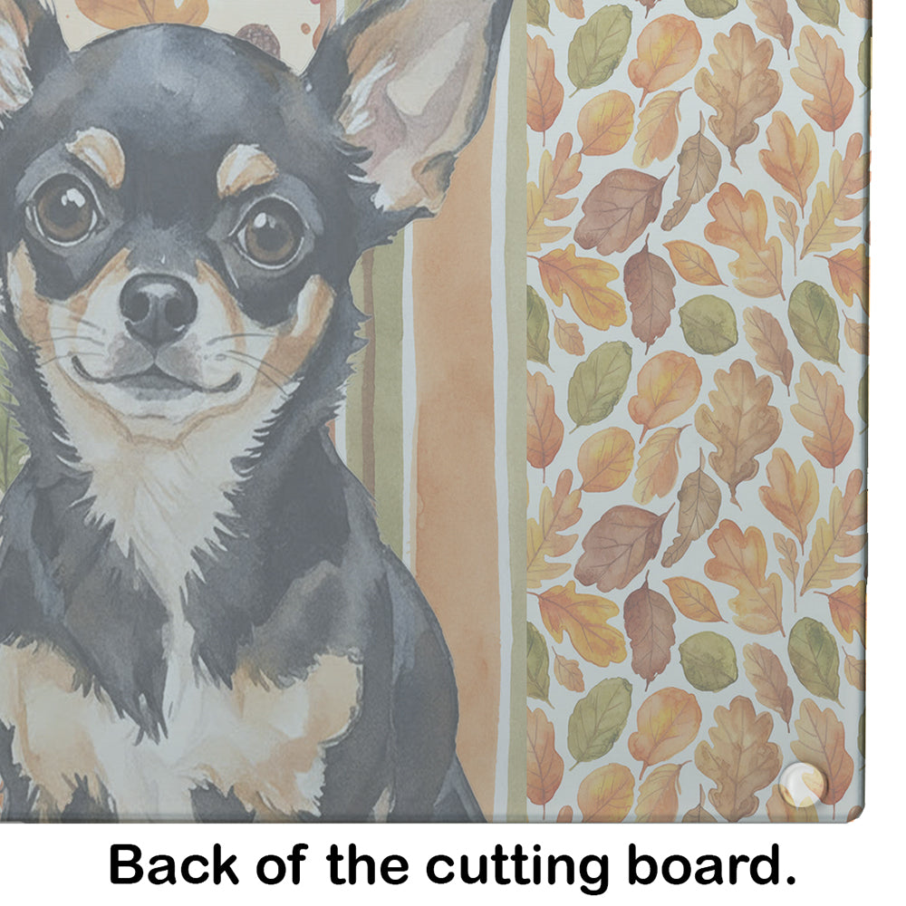 Black and Tan Chihuahua Heirloom Fall Cutting Board Tempered Glass Kitchen Cutting Surface, Heat Resistant Chopping, Non-Slip Feet, Food Prep & Serving
