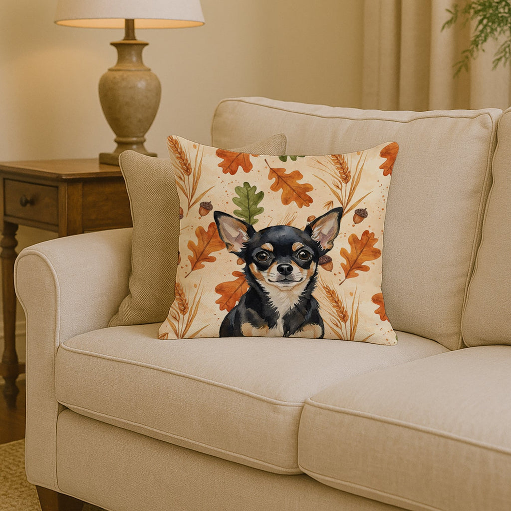 Black and Tan Chihuahua Heirloom Fall Decorative Throw Pillow 14x14 Indoor Outdoor Accent Cushion, Fabric Cover with Insert for Sofa, Bed, Porch & Living Room