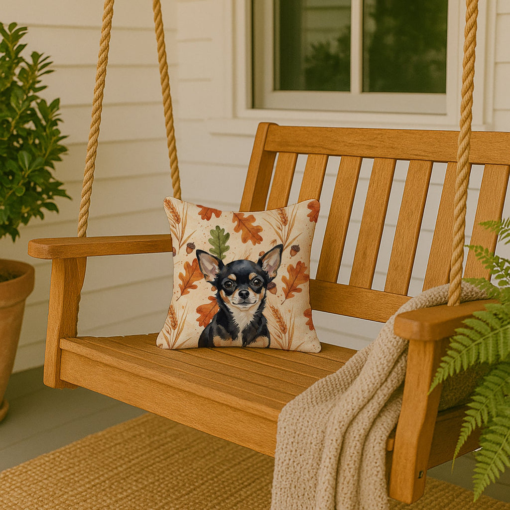 Black and Tan Chihuahua Heirloom Fall Decorative Throw Pillow 14x14 Indoor Outdoor Accent Cushion, Fabric Cover with Insert for Sofa, Bed, Porch & Living Room