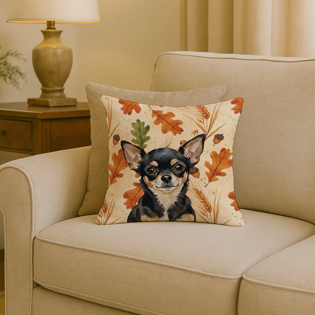 Black and Tan Chihuahua Heirloom Fall Decorative Throw Pillow 18x18 Indoor Outdoor Accent Cushion, Fabric Cover with Insert for Sofa, Bed, Porch & Living Room