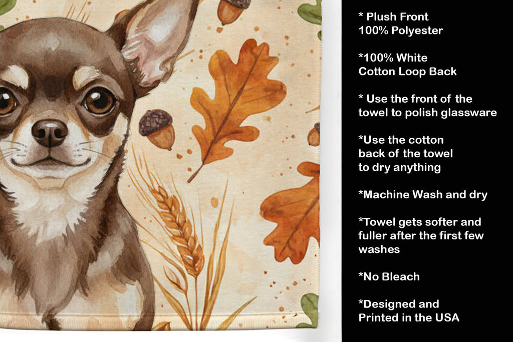 Chocolate Chihuahua Heirloom Fall Kitchen Towel Velour Plush Front and Cotton Loop Back Machine Washable