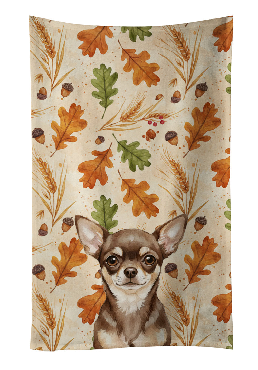 Chocolate Chihuahua Heirloom Fall Kitchen Towel Velour Plush Front and Cotton Loop Back Machine Washable