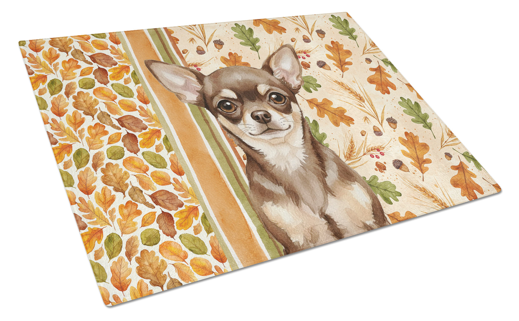 Chocolate Chihuahua Heirloom Fall Cutting Board Tempered Glass Kitchen Cutting Surface, Heat Resistant Chopping, Non-Slip Feet, Food Prep & Serving