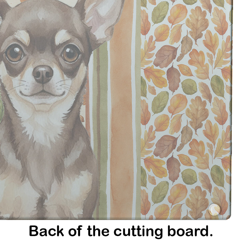 Chocolate Chihuahua Heirloom Fall Cutting Board Tempered Glass Kitchen Cutting Surface, Heat Resistant Chopping, Non-Slip Feet, Food Prep & Serving