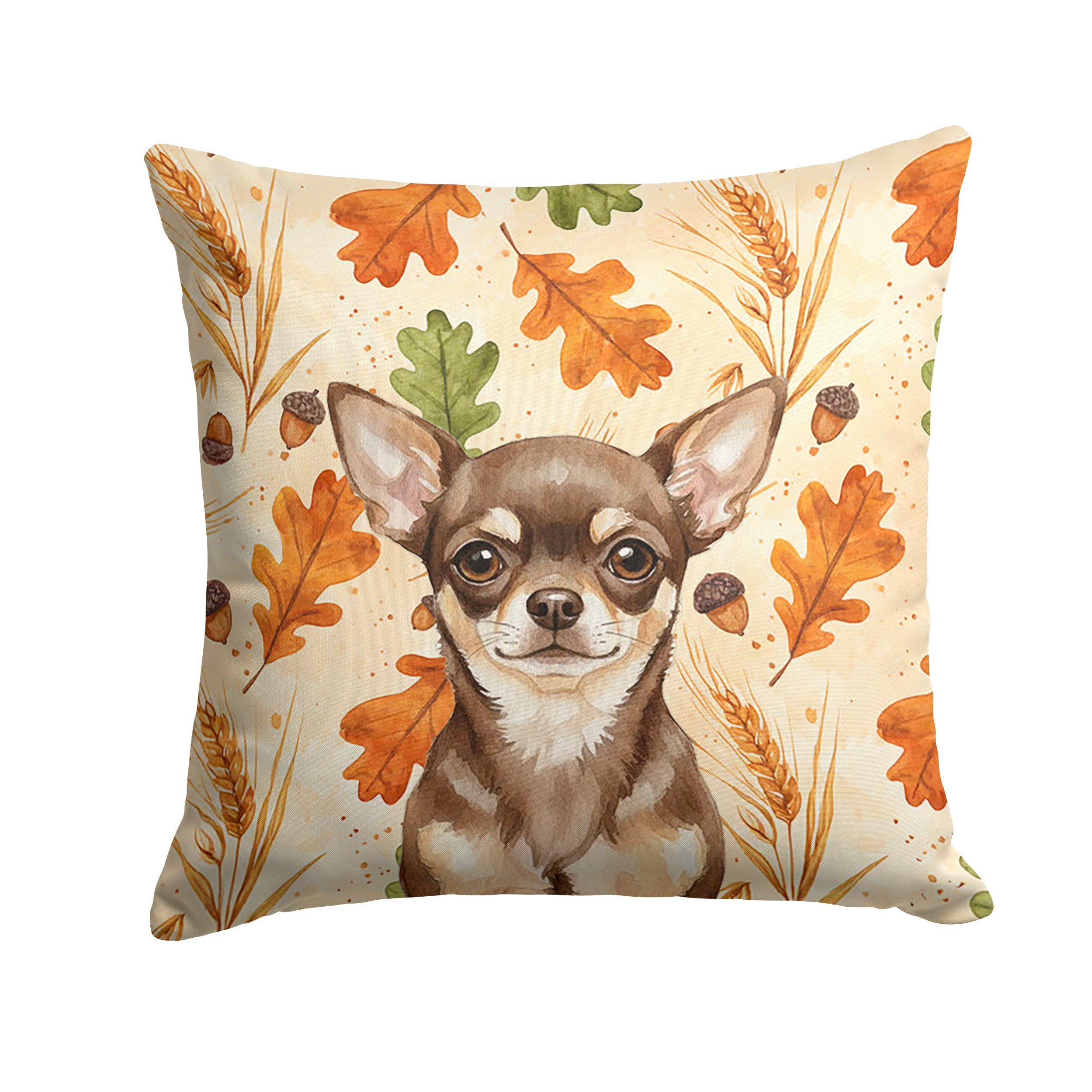 Chocolate Chihuahua Heirloom Fall Decorative Throw Pillow 14x14 Indoor Outdoor Accent Cushion, Fabric Cover with Insert for Sofa, Bed, Porch & Living Room