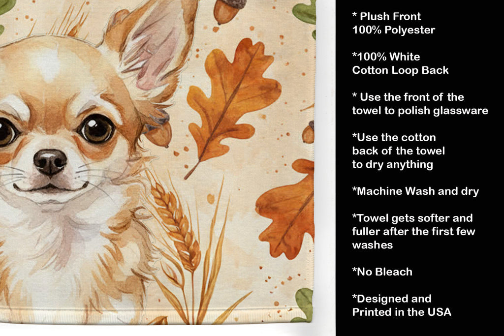 Fawn Chihuahua Heirloom Fall Kitchen Towel Velour Plush Front and Cotton Loop Back Machine Washable