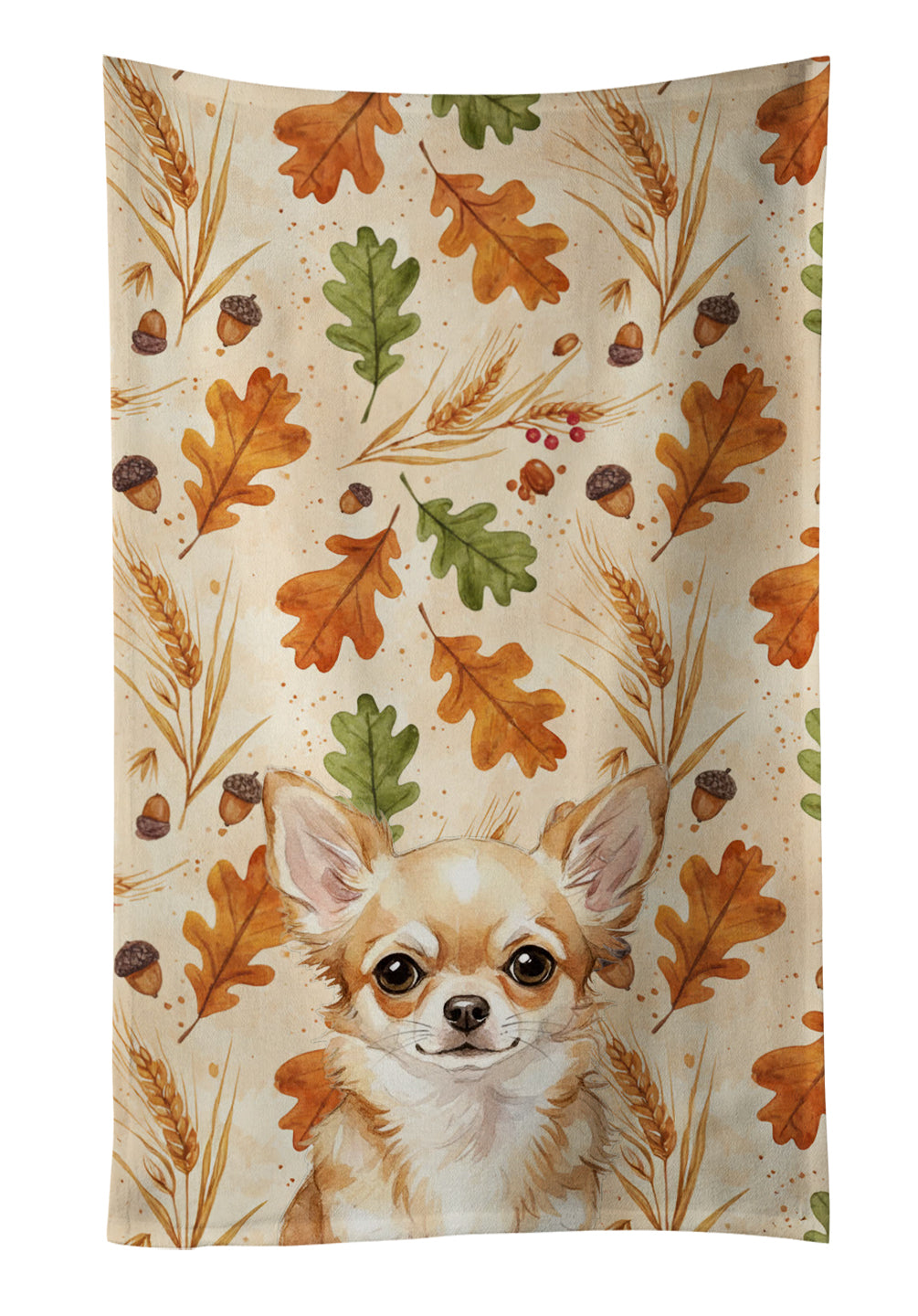 Fawn Chihuahua Heirloom Fall Kitchen Towel Velour Plush Front and Cotton Loop Back Machine Washable