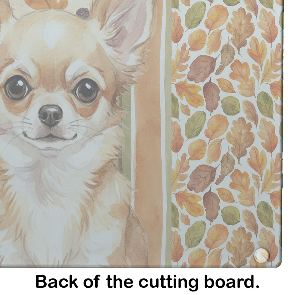 Fawn Chihuahua Heirloom Fall Cutting Board Tempered Glass Kitchen Cutting Surface, Heat Resistant Chopping, Non-Slip Feet, Food Prep & Serving