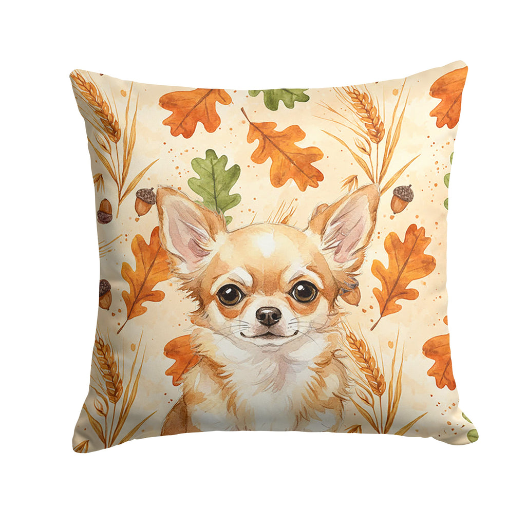 Fawn Chihuahua Heirloom Fall Decorative Throw Pillow 14x14 Indoor Outdoor Accent Cushion, Fabric Cover with Insert for Sofa, Bed, Porch & Living Room