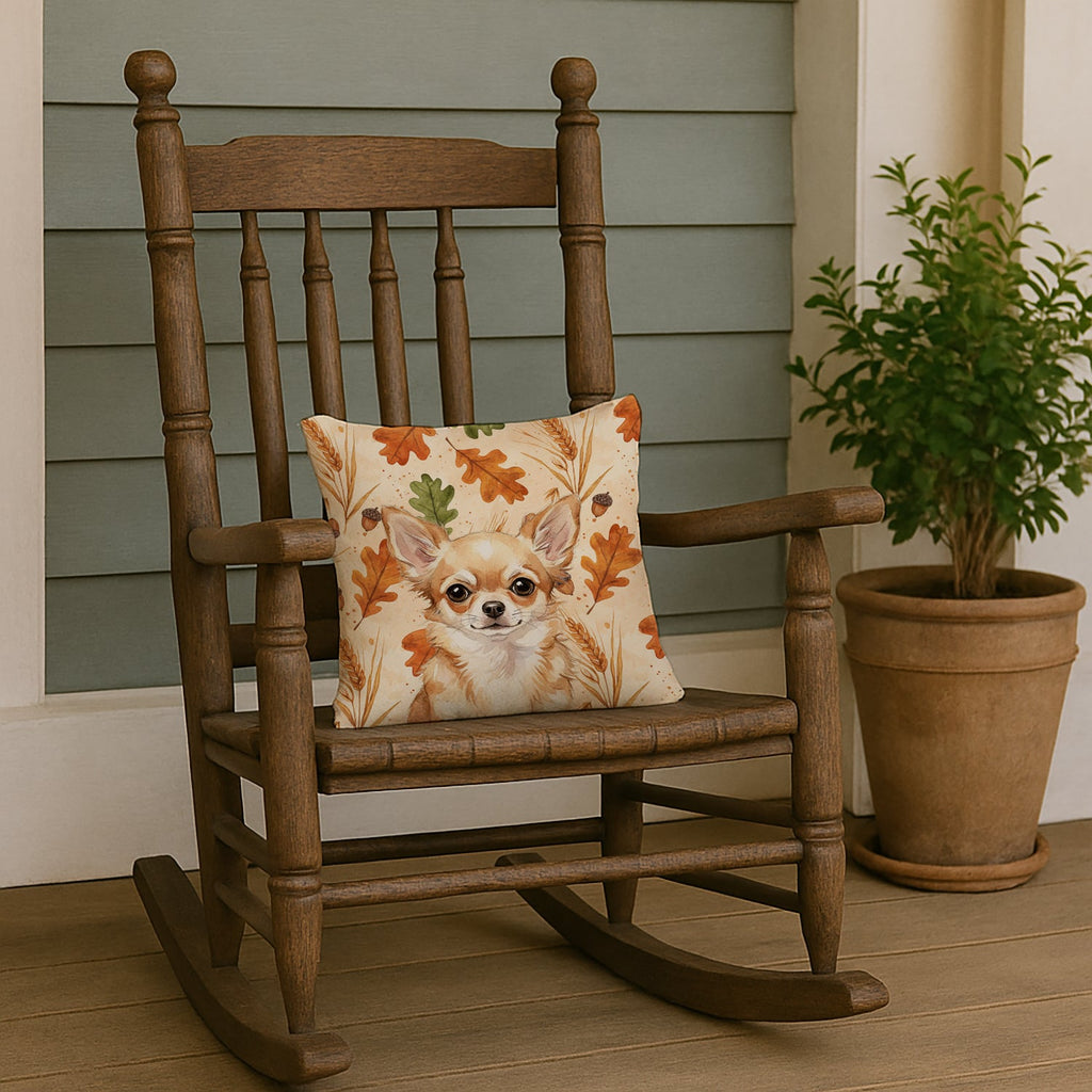Fawn Chihuahua Heirloom Fall Decorative Throw Pillow 14x14 Indoor Outdoor Accent Cushion, Fabric Cover with Insert for Sofa, Bed, Porch & Living Room