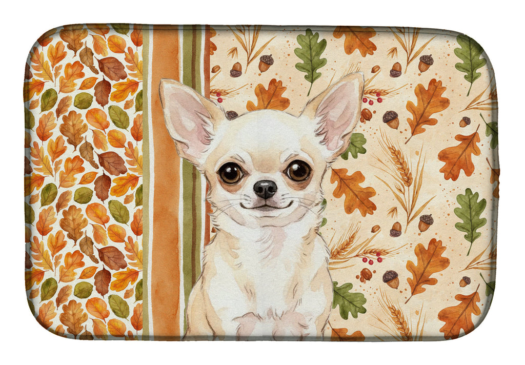Cream Chihuahua Heirloom Fall Dish Drying Mat Absorbent Dish Drying Mat Pad for Kitchen Counter Dish Drainer Mat for Countertop, 14 x 21", Multicolor