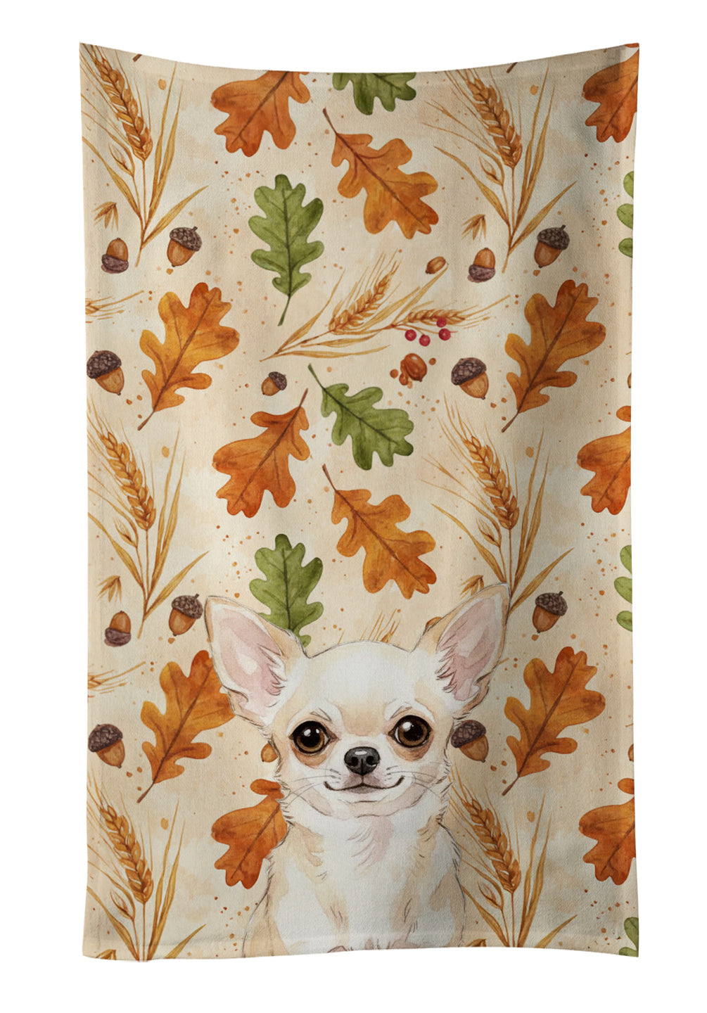 Cream Chihuahua Heirloom Fall Kitchen Towel Velour Plush Front and Cotton Loop Back Machine Washable