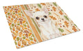 Cream Chihuahua Heirloom Fall Cutting Board Tempered Glass Kitchen Cutting Surface, Heat Resistant Chopping, Non-Slip Feet, Food Prep & Serving