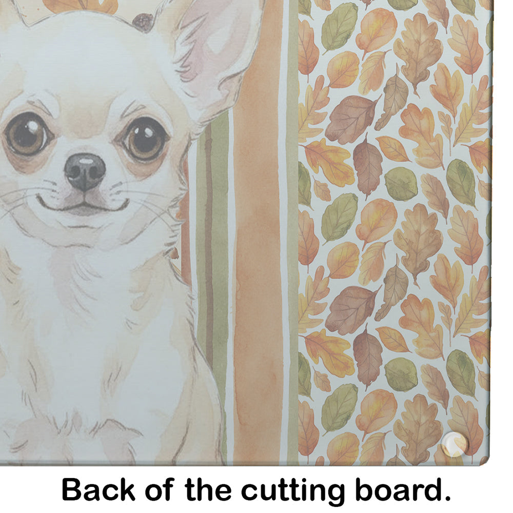 Cream Chihuahua Heirloom Fall Cutting Board Tempered Glass Kitchen Cutting Surface, Heat Resistant Chopping, Non-Slip Feet, Food Prep & Serving
