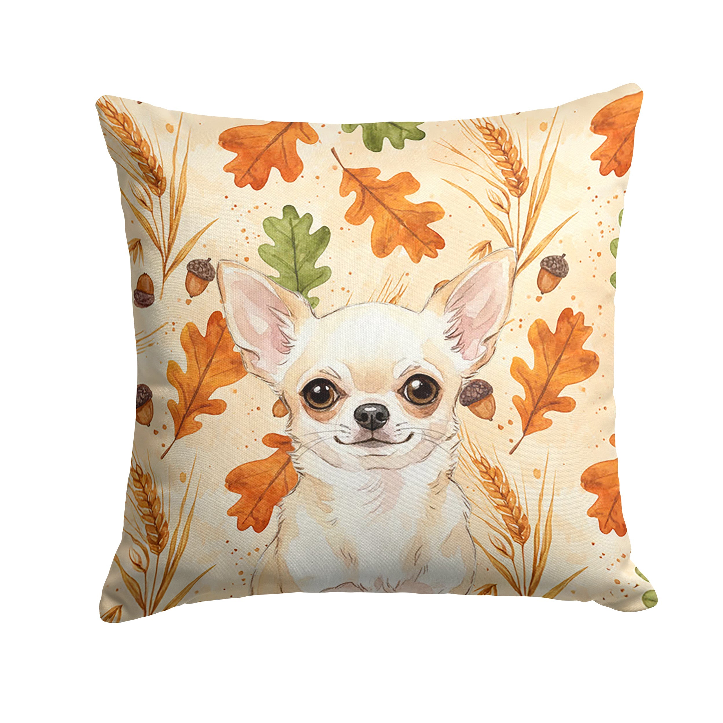 Cream Chihuahua Heirloom Fall Decorative Throw Pillow 14x14 Indoor Outdoor Accent Cushion, Fabric Cover with Insert for Sofa, Bed, Porch & Living Room