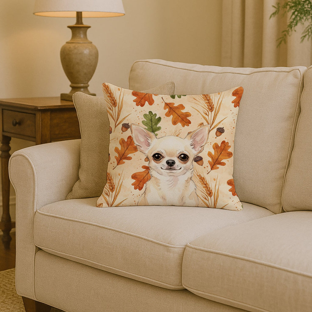 Cream Chihuahua Heirloom Fall Decorative Throw Pillow 14x14 Indoor Outdoor Accent Cushion, Fabric Cover with Insert for Sofa, Bed, Porch & Living Room