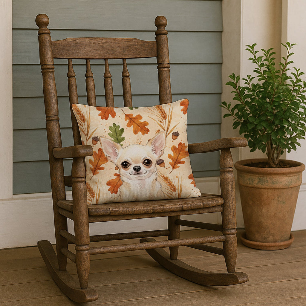 Cream Chihuahua Heirloom Fall Decorative Throw Pillow 18x18 Indoor Outdoor Accent Cushion, Fabric Cover with Insert for Sofa, Bed, Porch & Living Room