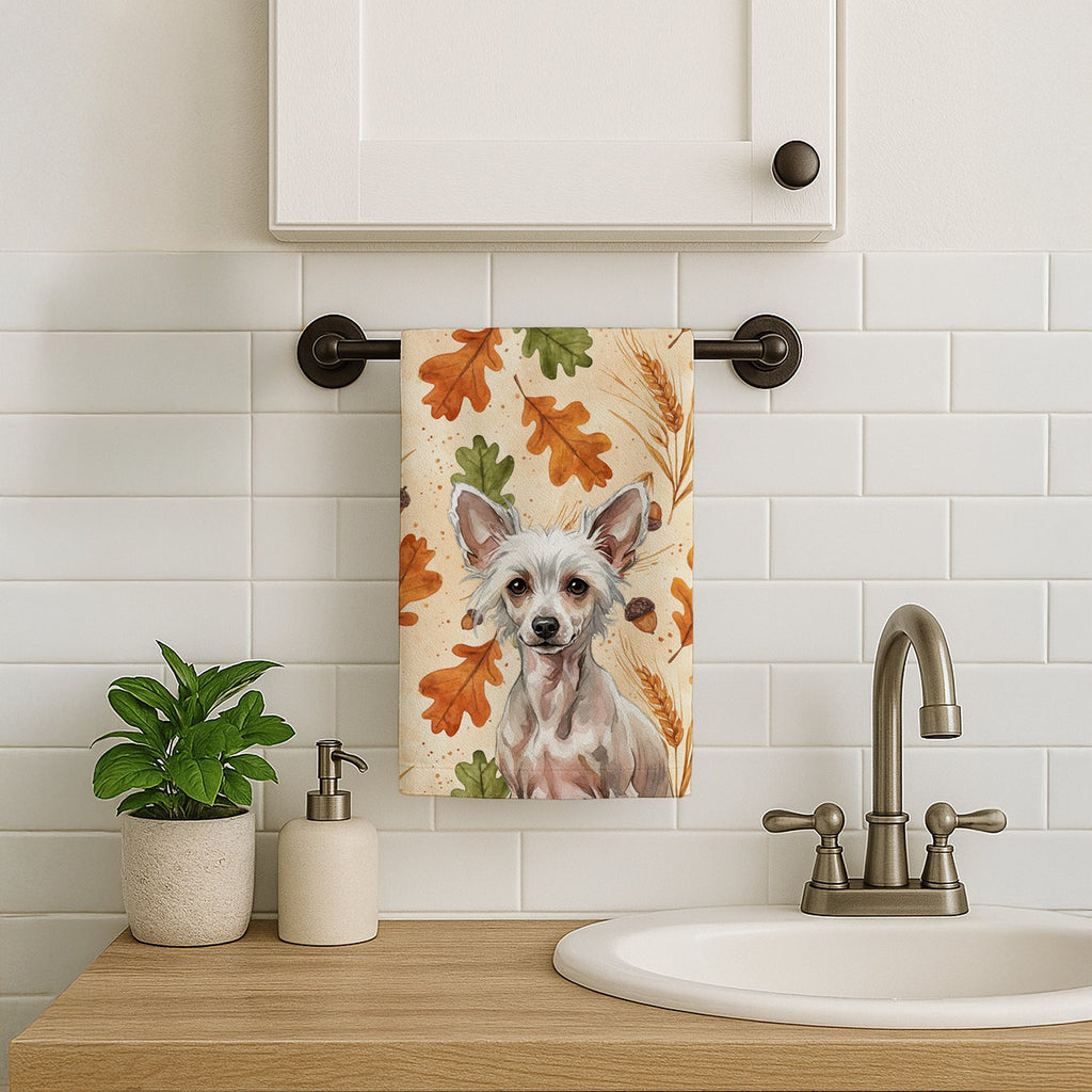 Hairless Chinese Crested Heirloom Fall Kitchen Towel Velour Plush Front and Cotton Loop Back Machine Washable