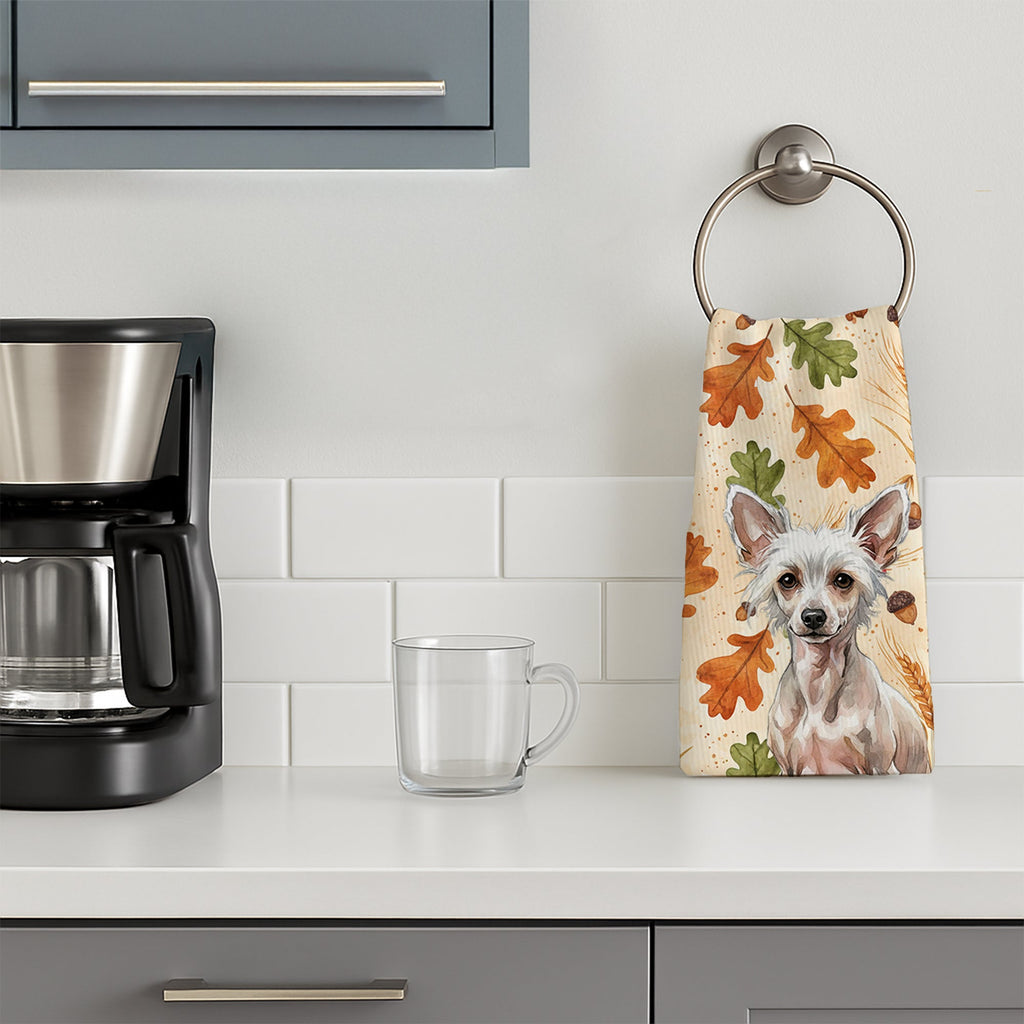 Hairless Chinese Crested Heirloom Fall Kitchen Towel Velour Plush Front and Cotton Loop Back Machine Washable