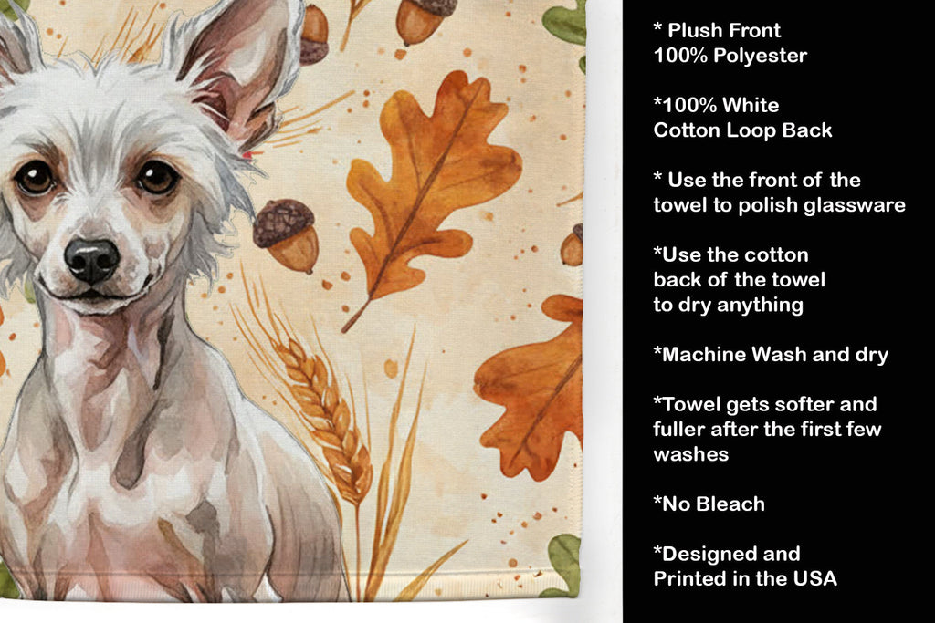 Hairless Chinese Crested Heirloom Fall Kitchen Towel Velour Plush Front and Cotton Loop Back Machine Washable