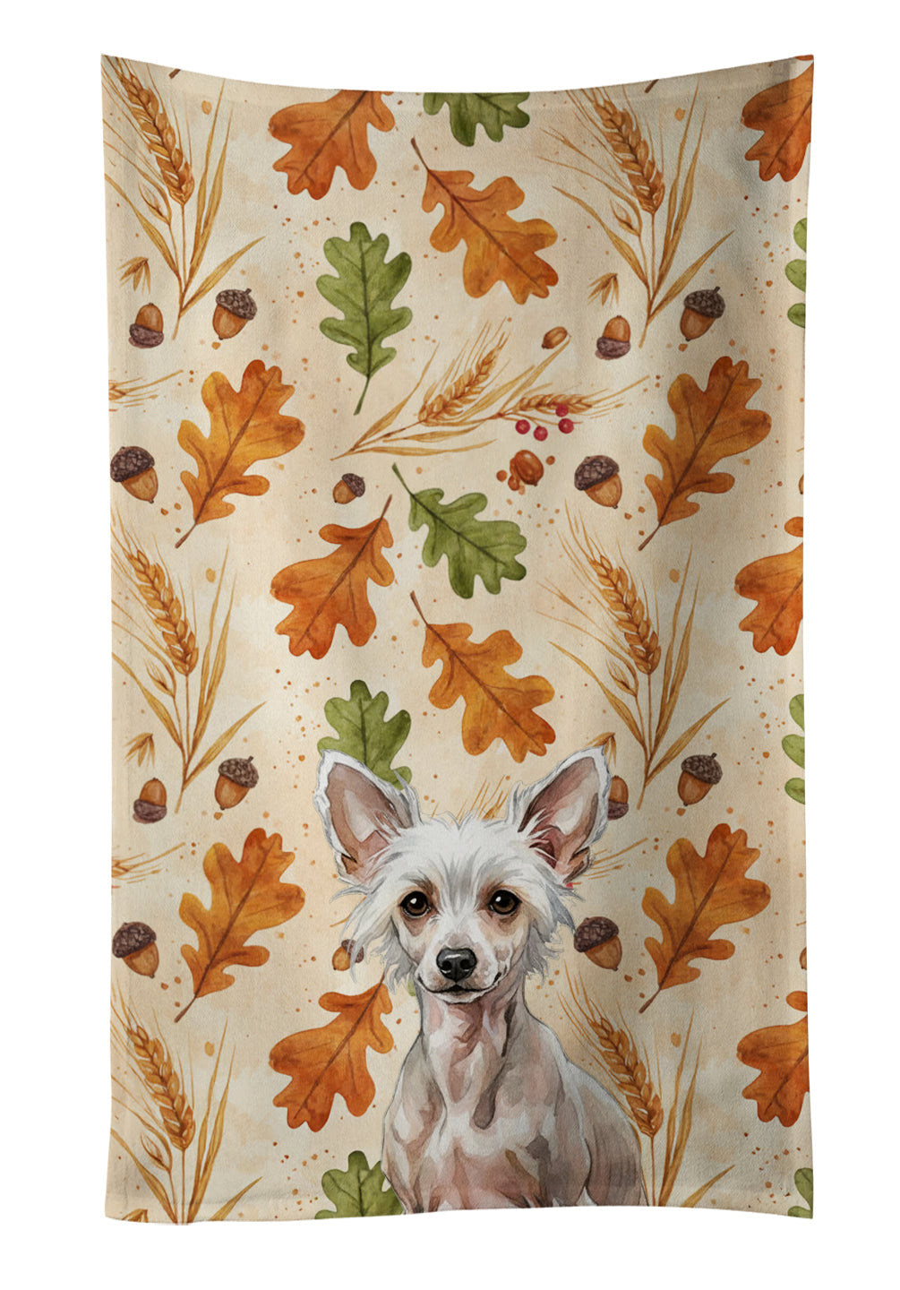 Hairless Chinese Crested Heirloom Fall Kitchen Towel Velour Plush Front and Cotton Loop Back Machine Washable