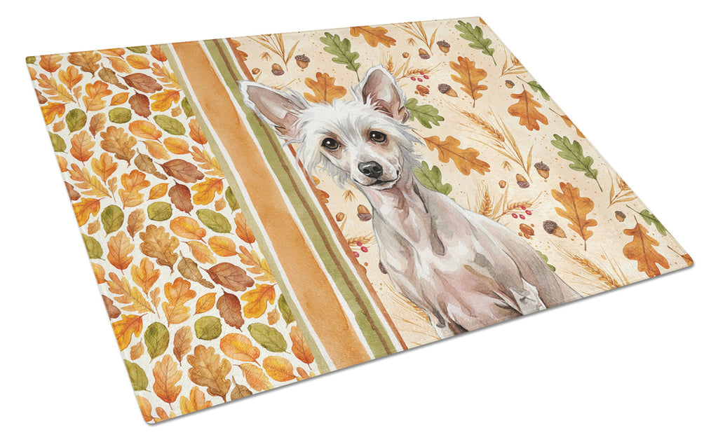 Hairless Chinese Crested Heirloom Fall Cutting Board Tempered Glass Kitchen Cutting Surface, Heat Resistant Chopping, Non-Slip Feet, Food Prep & Serving