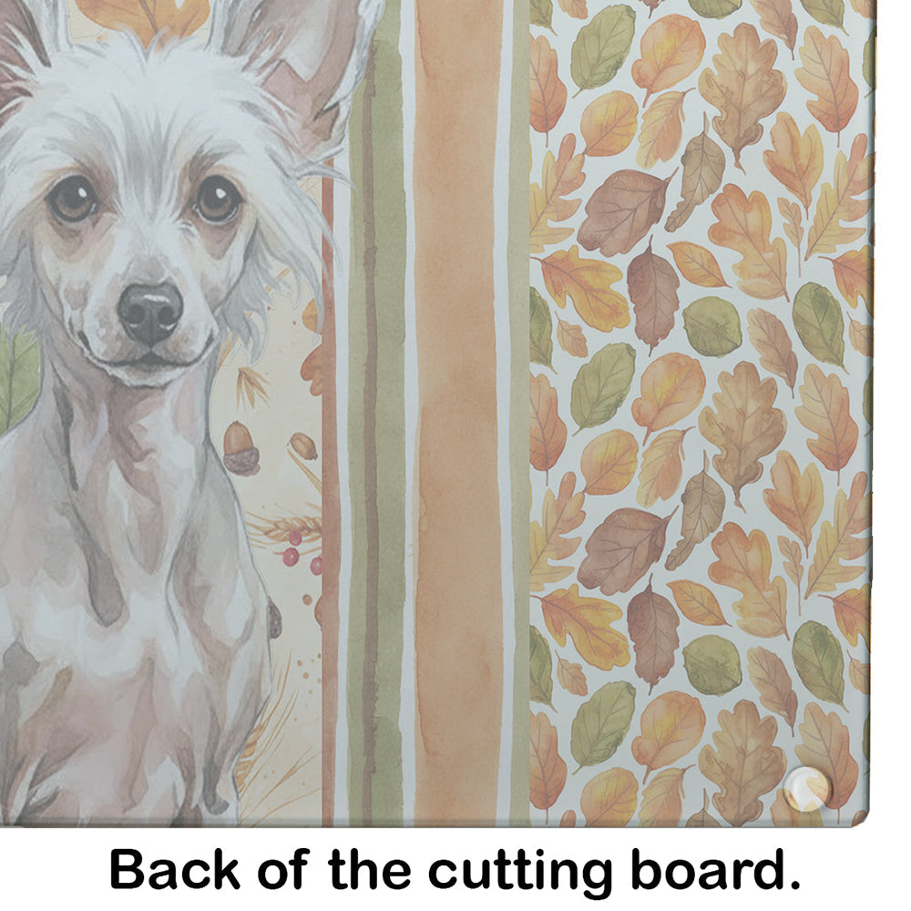 Hairless Chinese Crested Heirloom Fall Cutting Board Tempered Glass Kitchen Cutting Surface, Heat Resistant Chopping, Non-Slip Feet, Food Prep & Serving