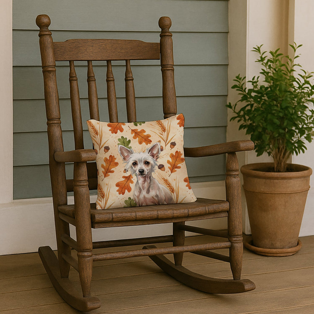Hairless Chinese Crested Heirloom Fall Decorative Throw Pillow 14x14 Indoor Outdoor Accent Cushion, Fabric Cover with Insert for Sofa, Bed, Porch & Living Room