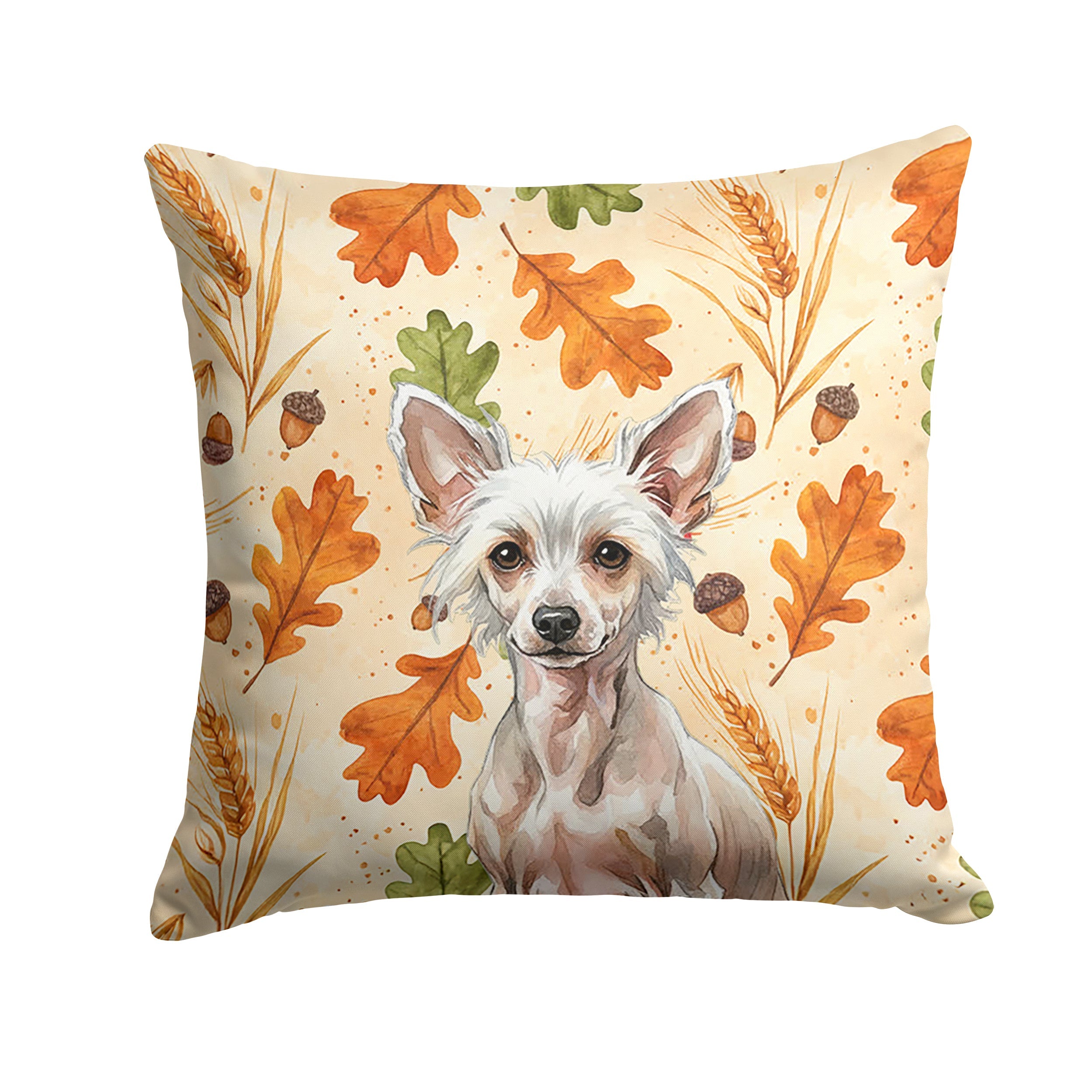 Hairless Chinese Crested Heirloom Fall Decorative Throw Pillow 18x18 Indoor Outdoor Accent Cushion, Fabric Cover with Insert for Sofa, Bed, Porch & Living Room