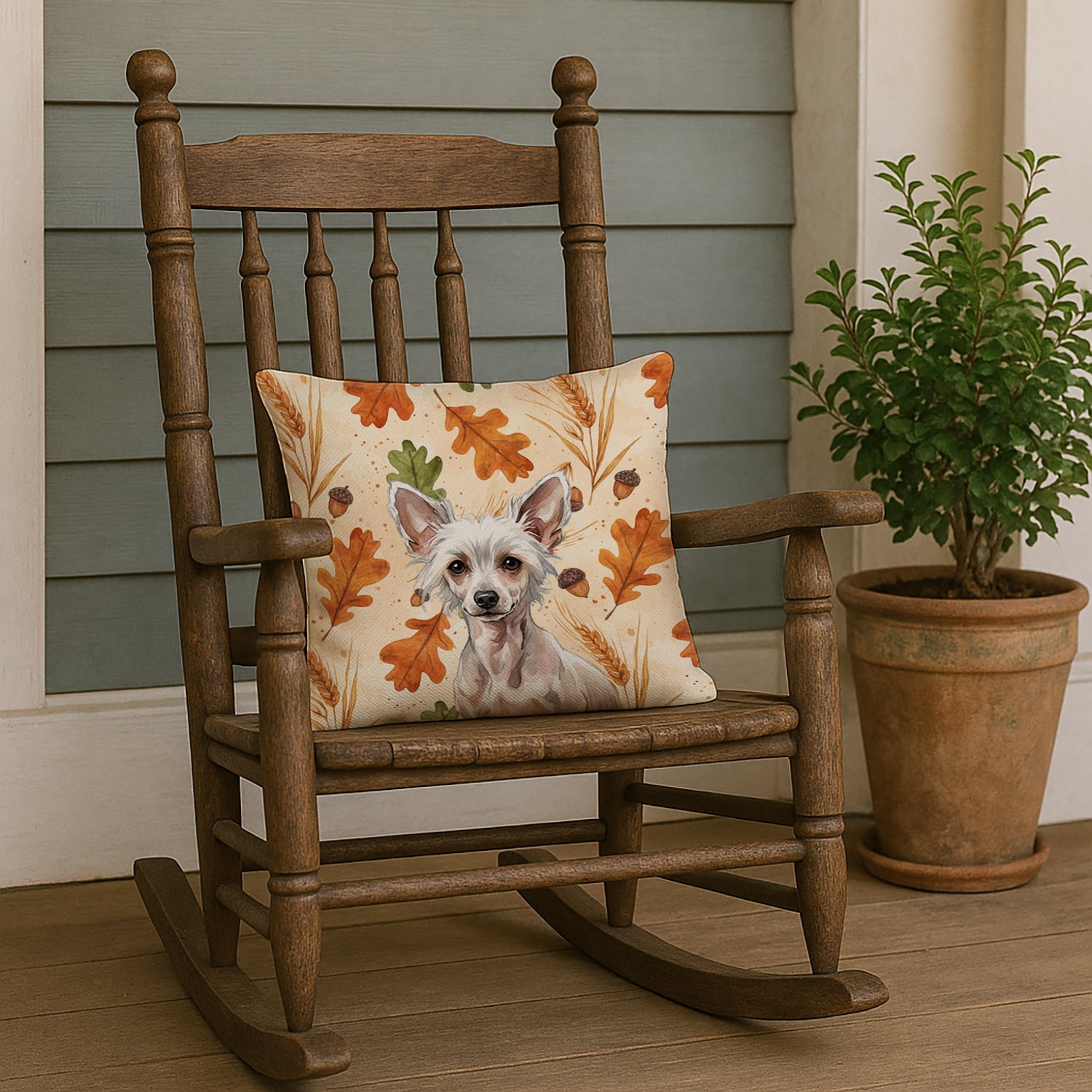 Hairless Chinese Crested Heirloom Fall Decorative Throw Pillow 18x18 Indoor Outdoor Accent Cushion, Fabric Cover with Insert for Sofa, Bed, Porch & Living Room