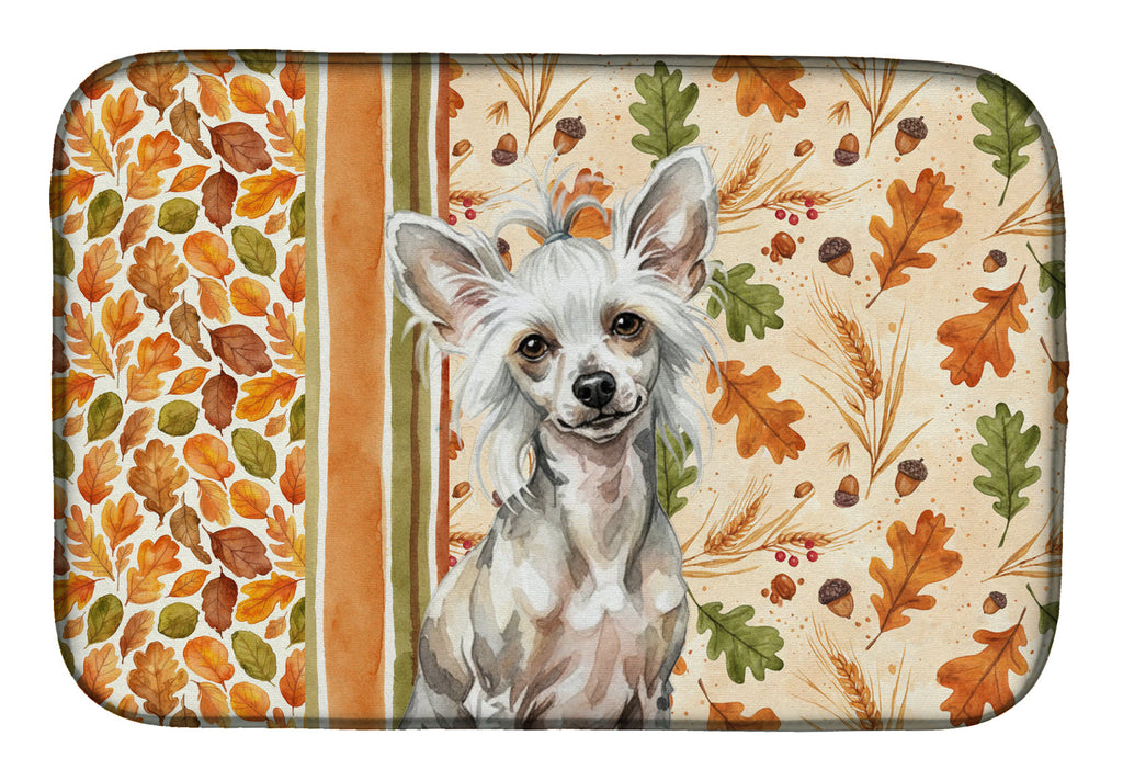 Hairless Mottled Pattern Chinese Crested Heirloom Fall Dish Drying Mat Absorbent Dish Drying Mat Pad for Kitchen Counter Dish Drainer Mat for Countertop, 14 x 21", Multicolor