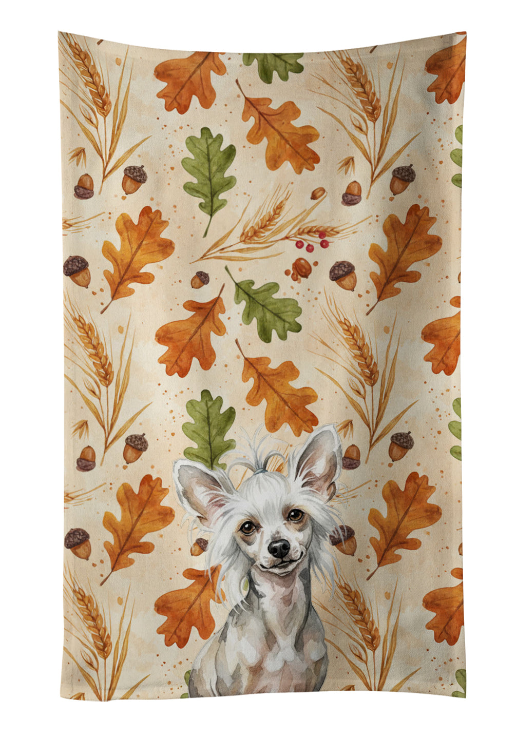 Hairless Mottled Pattern Chinese Crested Heirloom Fall Kitchen Towel Velour Plush Front and Cotton Loop Back Machine Washable
