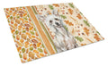 Hairless Mottled Pattern Chinese Crested Heirloom Fall Cutting Board Tempered Glass Kitchen Cutting Surface, Heat Resistant Chopping, Non-Slip Feet, Food Prep & Serving