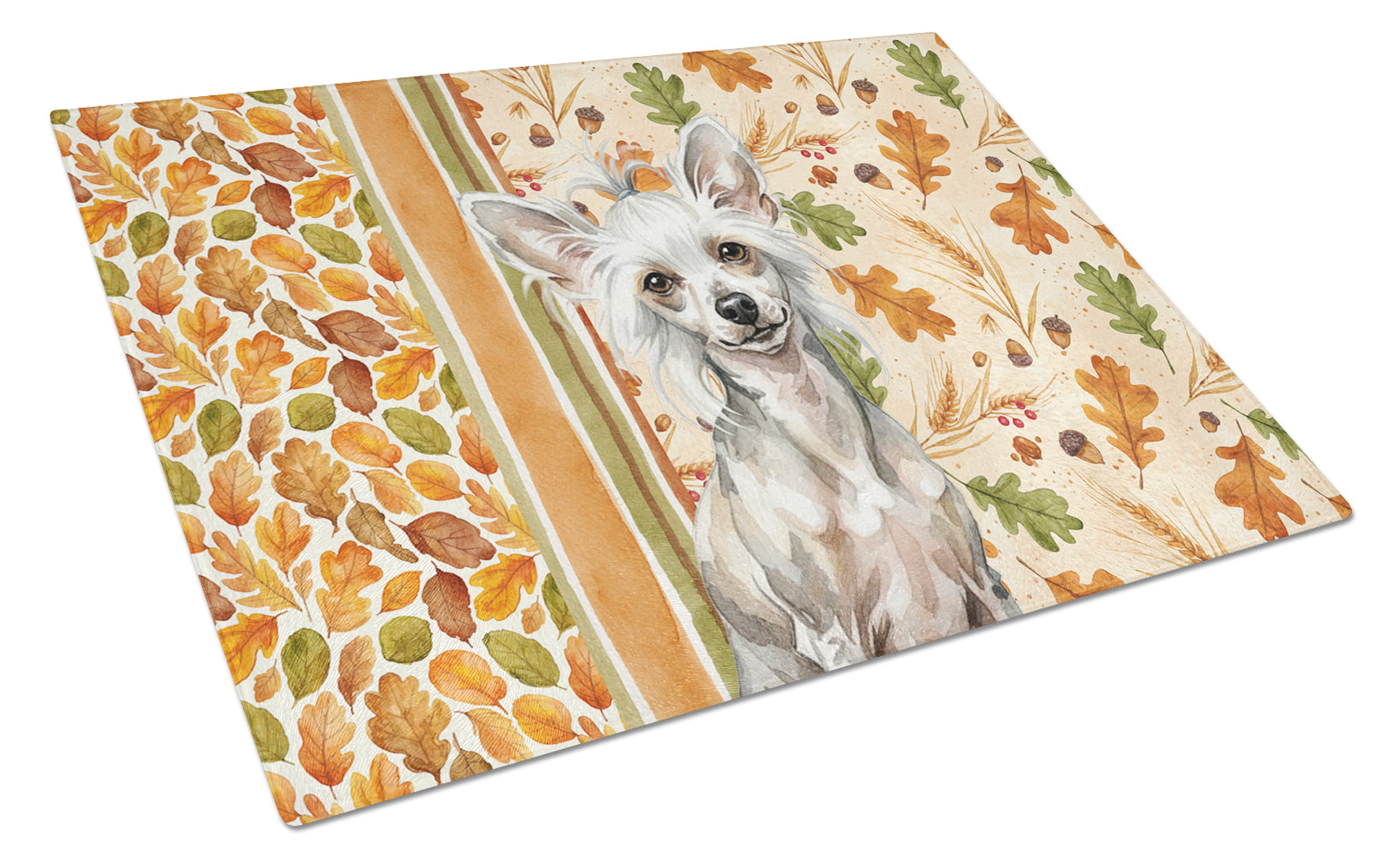 Hairless Mottled Pattern Chinese Crested Heirloom Fall Cutting Board Tempered Glass Kitchen Cutting Surface, Heat Resistant Chopping, Non-Slip Feet, Food Prep & Serving