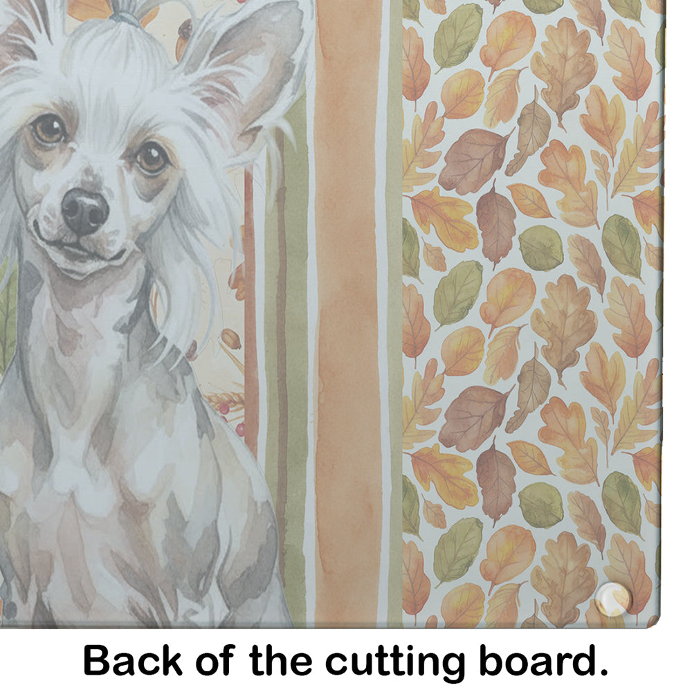 Hairless Mottled Pattern Chinese Crested Heirloom Fall Cutting Board Tempered Glass Kitchen Cutting Surface, Heat Resistant Chopping, Non-Slip Feet, Food Prep & Serving