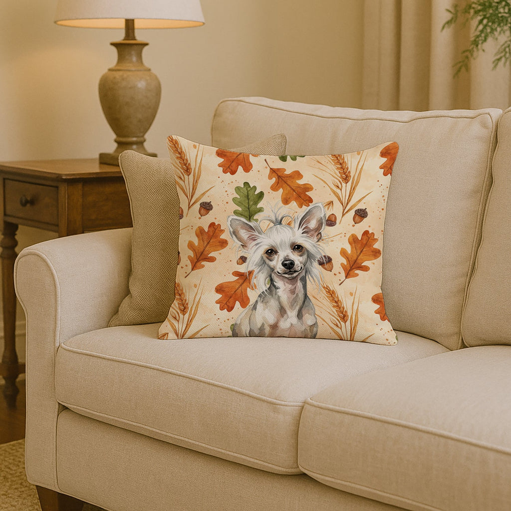Hairless Mottled Pattern Chinese Crested Heirloom Fall Decorative Throw Pillow 14x14 Indoor Outdoor Accent Cushion, Fabric Cover with Insert for Sofa, Bed, Porch & Living Room
