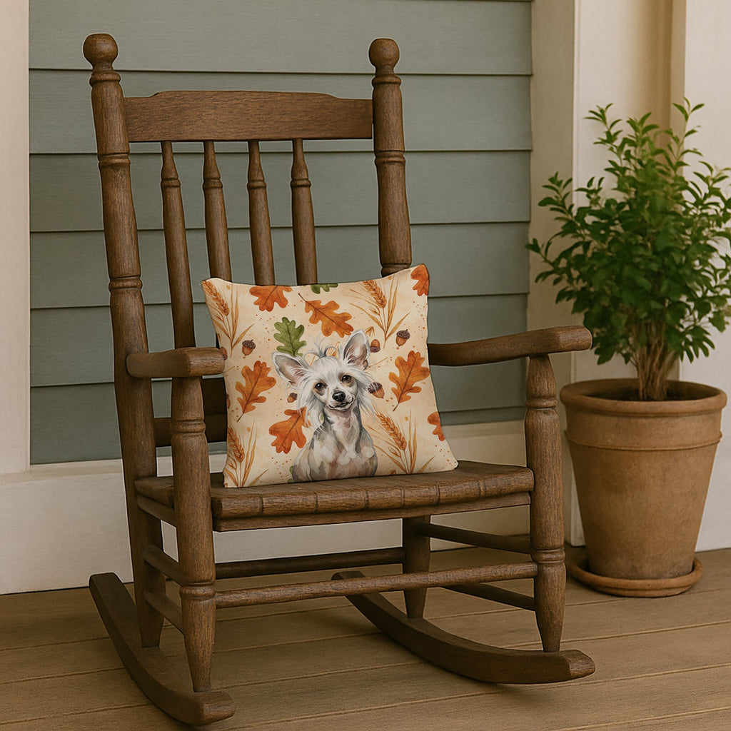 Hairless Mottled Pattern Chinese Crested Heirloom Fall Decorative Throw Pillow 14x14 Indoor Outdoor Accent Cushion, Fabric Cover with Insert for Sofa, Bed, Porch & Living Room