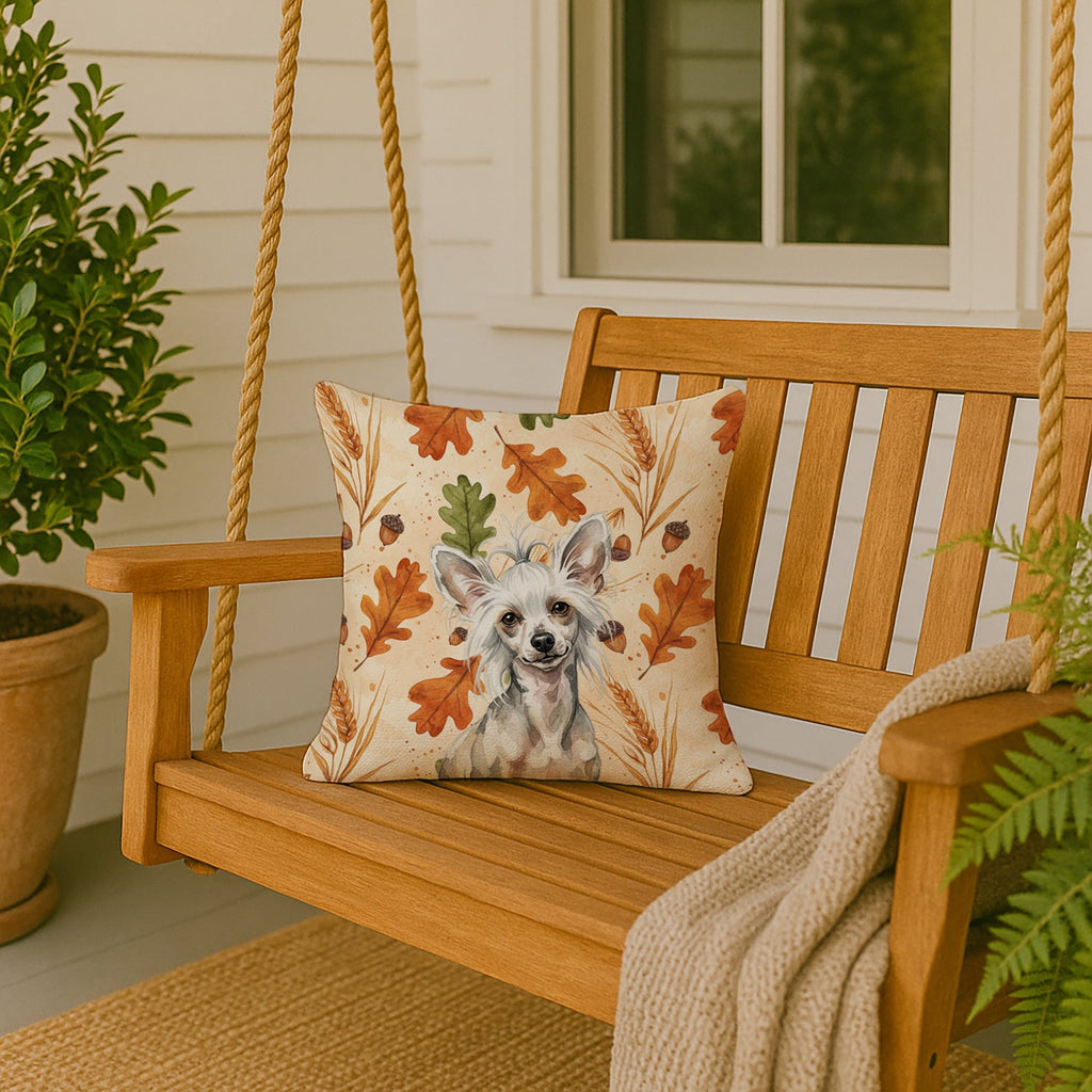 Hairless Mottled Pattern Chinese Crested Heirloom Fall Decorative Throw Pillow 18x18 Indoor Outdoor Accent Cushion, Fabric Cover with Insert for Sofa, Bed, Porch & Living Room