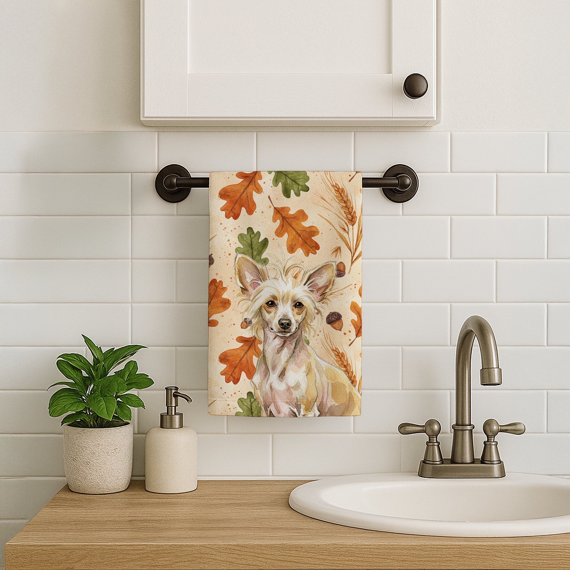 Hairless Palomino Chinese Crested Heirloom Fall Kitchen Towel Velour Plush Front and Cotton Loop Back Machine Washable