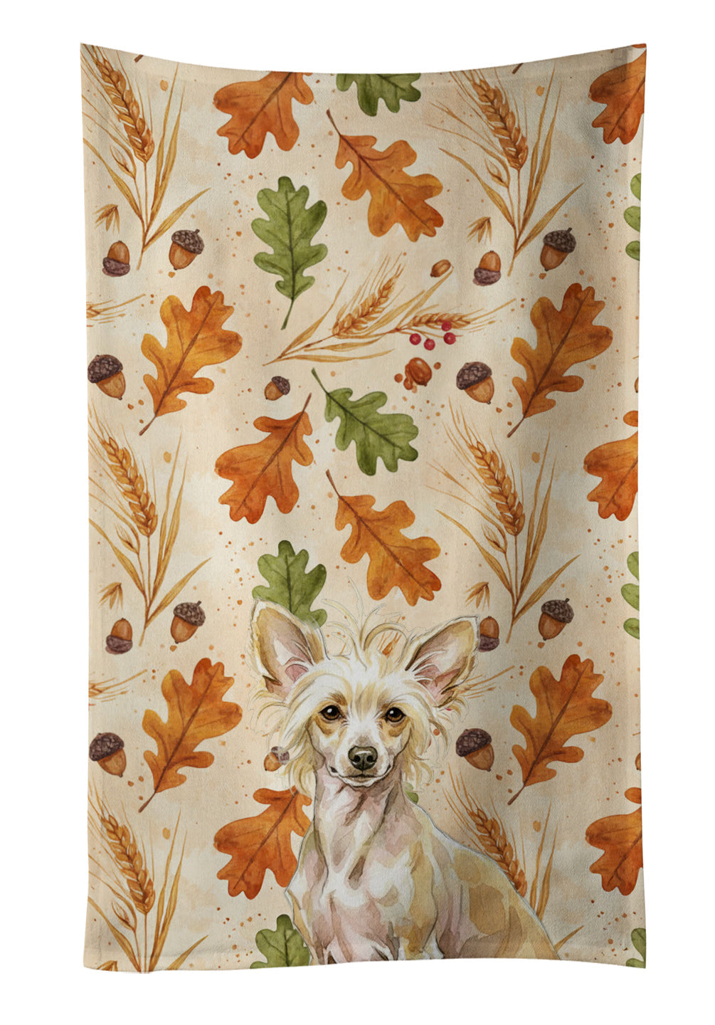 Hairless Palomino Chinese Crested Heirloom Fall Kitchen Towel Velour Plush Front and Cotton Loop Back Machine Washable